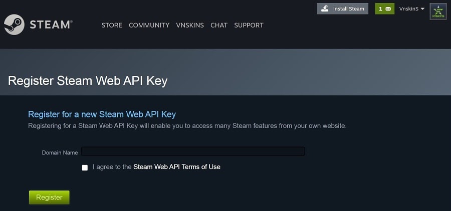 Cách tạo Steam API Key